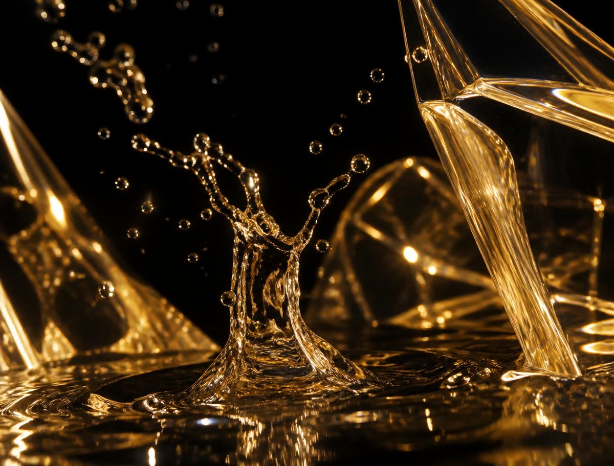 Crystal clear alpine spring water in motion lit by desert gold light